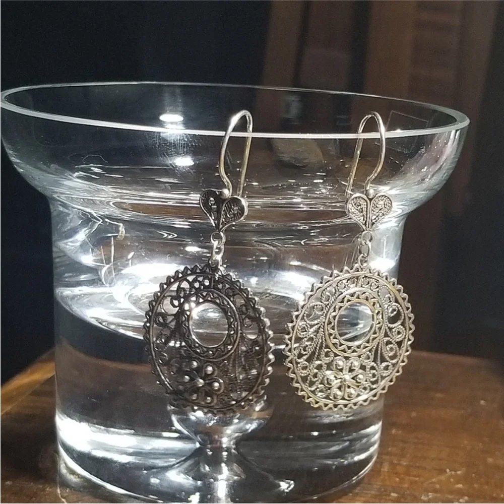 925 Sterling Large Round Filigree Earrings - Picture 2 of 6